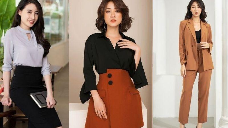 Chân váy xếp ly trắng phong cách công sở kết hợp áo sơ mi và blazer thanh lịch